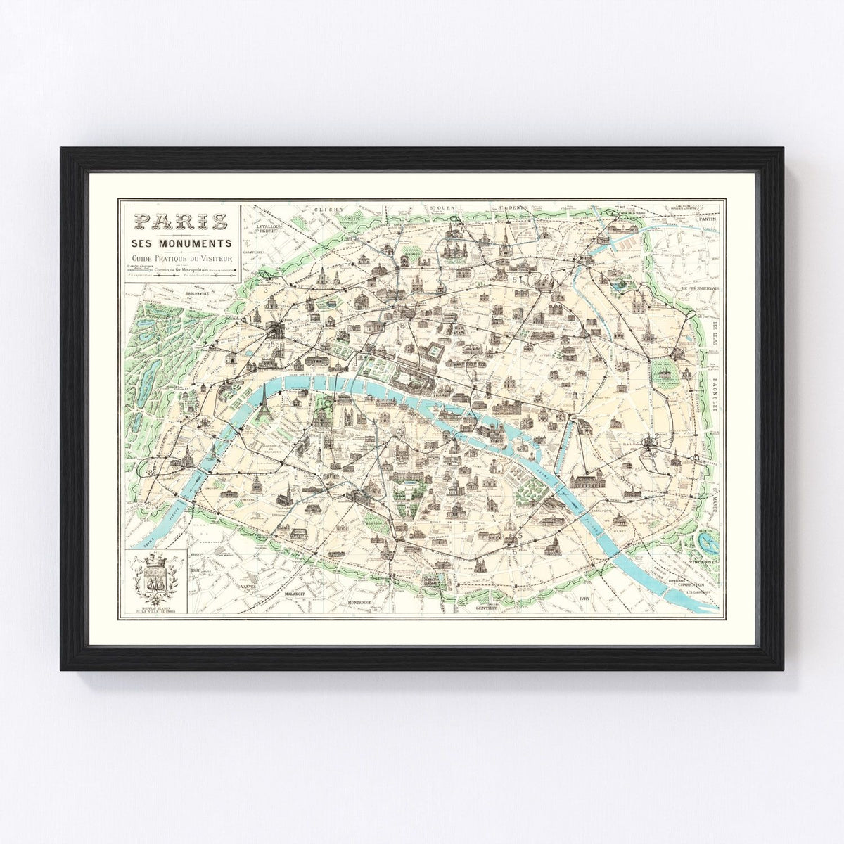 Vintage Map of Paris, France 1905