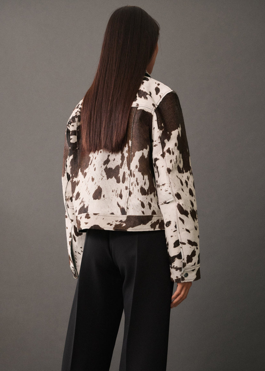 White and Cream Modernist Cow Hide Leather Jacket, Chic Outerwear for Fashion Lovers